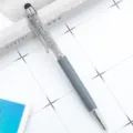 Metal crystal stylus ballpoint pen with sparkling rhinestones and dual-use touch tip. - Gray