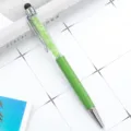 Green crystal metal ballpoint pen variant with capacitive stylus tip and sparkling fill. - Green