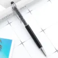 Crystal metal ballpoint pen with stylus, clear barrel with black crystals for business gift. - Black