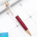 Red metal ballpoint pen with rose gold trim and clear upper barrel for custom office stationery. - Transparent Red (Rose Gold Trim)
