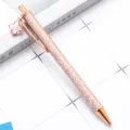 Rose gold glitter ballpoint pen with pink clover pendant, stylish metal press pen for gift. - Rose Gold