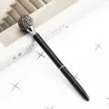Elegant black metal ballpoint pen with sparkling rhinestone sphere top for creative gifts. - Black