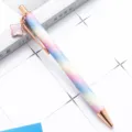 Glitter gradient ballpoint pen with four leaf clover pendant rose gold metal pen - Rainbow Ombre