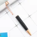 Metal ballpoint pen with rose gold clip and transparent upper barrel for office business use. - Black (Rose Gold Parts)