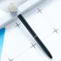Black metal ballpoint pen with sparkling rhinestone sphere top for office gifts and styling. - Black (White Ball)