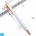 Glitter ballpoint pen with crystal clover charm, rose gold metal aesthetic writing stationery. - Silver (Rose Gold Hardware)