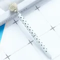 Elegant crystal ballpoint pen with polka dot pattern and sparkling rhinestone sphere top. - White Polka Dot
