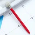 Red metal ballpoint pen with sparkling rhinestone sphere top, elegant variant style. - Red (White Ball)