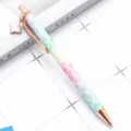 Gradient glitter metal ballpoint pen with a clover pendant, elegant click pen for office and gift. - Yellow Fish Pattern