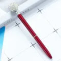 Red crystal ball metal ballpoint pen, rotating refill design, fashionable gift stationery. - Wine Red (White Ball)