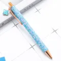 Blue glitter ballpoint pen with rose gold metal accents and cute four leaf clover charm for gift - Sequin Blue