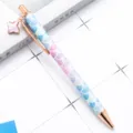 Rose gold metallic ballpoint pen with glitter mermaid scale pattern and cute clover charm. - Blue Fish Pattern