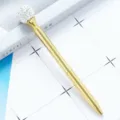 Gold metal ballpoint pen with crystal diamond topper, elegant twist-action writing pen. - Electroplated Gold (White Ball)