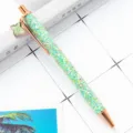 Green Glitter Ballpoint Pen with Four-Leaf Clover Pendant Rose Gold Metal Press Ball Pen - Sequin Green