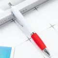 White and red retractable ballpoint pen with metal clip for office and custom business logos. - Red (White Barrel)
