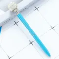 Luxury metal ballpoint pen with sparkling rhinestone crystal ball top, stylish office gift. - Light Blue (White Ball)