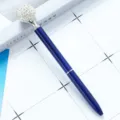 Blue metal ballpoint pen with rhinestone crystal ball top variant, elegant office gift pen. - Dark Blue (White Ball)