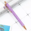 Purple glitter ballpoint pen with rose gold clip and charming four-leaf clover pendant. - Purple With Sequins