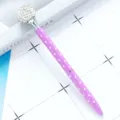 Purple polka dot ballpoint pen with sparkling rhinestone crystal ball top for office gift. - Purple Polka Dots