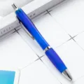 Blue plastic retractable ballpoint pen with silver trim, smooth writing office gift promotional pen. - Blue