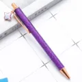 Purple Glitter Ballpoint Pen Clover Charm Rose Gold Metal Click Pen Gift Variant - Purple