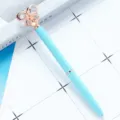 Blue metal ballpoint pen with crystal butterfly top, cute student gift and stylish office pen. - Sky Blue