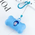 Blue bone-shaped dog poop bag dispenser with carabiner clip and portable trash roll - Sky Blue