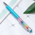 Blue metal ballpoint pen with colorful crystals inside, smooth writing student stationery. - Light Blue