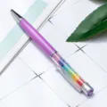 Purple metal ballpoint pen with colorful crystals inside, creative stationery gift for students. - Violet