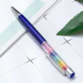 Colorful crystal ballpoint pen in blue metallic finish with rainbow stones variant. - Transparent Blue