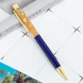 Penna a sfera in metallo con olio galleggiante in foglia d'oro, cancelleria blu elegante. - Blu Trasparente