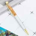 Bolígrafo elegante con hoja de oro flotante en aceite y cuerpo de metal para escritura suave. - Plata Pintada