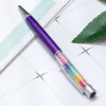 Purple metal ballpoint pen with colorful crystal rhinestones, twist design office stationery. - Transparent Purple