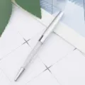 Silver metal ballpoint pen with sparkling crystals, elegant stationery for office and school use. - Painted Silver