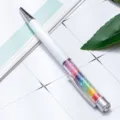 Colorful crystal ballpoint pen with sparkling rainbow rhinestones and elegant metal clip. - White