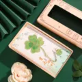 Classical Chinese style four leaf clover metal bookmark with gift box and poetic card. - Lucky Four-Leaf Clover (Gift Box)