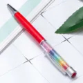 Creative multicolor crystal ballpoint pen with vibrant rhinestones and metal clip for office. - Red