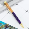Penna a sfera viola con foglia d'oro fluttuante, clip in metallo e punta di scrittura. - Viola Trasparente