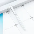 Portable mini short twist ballpoint pen, silver metal look pocket pen for office student. - Silver