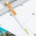 Elegante penna a sfera galleggiante con foglia d'oro bianco metallo cancelleria regalo. - Bianco