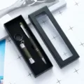 Green ballpoint pen and mini flashlight gift set in black box, capacitive touch stylus. - Gray