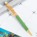 Penna a sfera in metallo verde con foglia d'oro liquida, elegante cancelleria per ufficio e scuola. - Verde