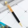 Penna a sfera a olio con foglia d'oro fluttuante, cancelleria aziendale in metallo di lusso. - Nero