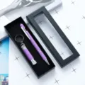 Purple capacitive stylus ballpoint pen and mini flashlight gift set in a black window box. - Violet