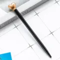 Elegante penna a sfera in metallo nero con cuore in oro rosa per ufficio e regali - Nero (Parti Oro Rosa)