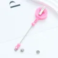 Roze inklapbare badgehouder met metalen clip en doorzichtige strap voor ID-kaarten - Draaibare Clip Stijl / Massief Snoepjesroze