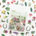 Set di 100 adesivi washi botanici carini per decorazione di diario e scrapbooking. - 100 Pezzi / Fiori di Foglie Verdi