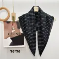 Chic black and white polka dot square scarf, elegant lightweight neckerchief for women. - Black Velvet Polka Dots