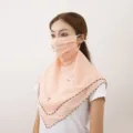 Close-up detail of the summer sun protection face mask with delicate floral embroidery and ear loops. - 1# Peach Blossom Snow Bud