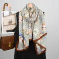 Lusso donna sciarpa lino monogramma vintage floreale lungo scialle elegante foulard - Motivo giglio 2